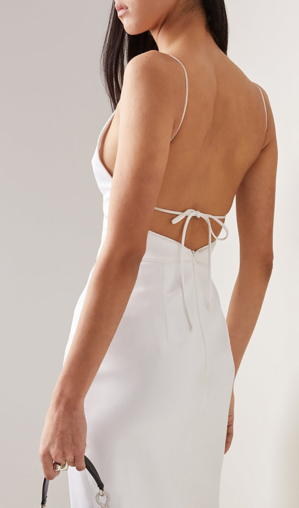 White Strappy V Neck Button Midi Dress
