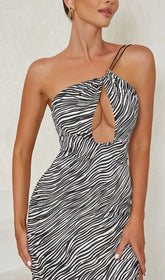 Zebra Linen Feel Halter Midi Dress