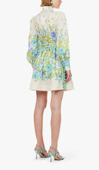 High-Neck Long Sleeve Midi Dress In White