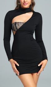 High Neck AsymmetricAL Mini Bodycon Dress