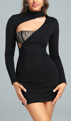 High Neck AsymmetricAL Mini Bodycon Dress