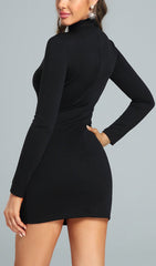 High Neck AsymmetricAL Mini Bodycon Dress