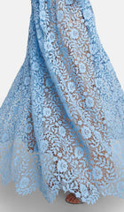 Long Sleeve Rose Lace Maxi Dress In Blue