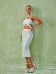 Halterneck Rhinestone Midi Dress