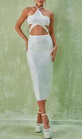 Halterneck Rhinestone Midi Dress