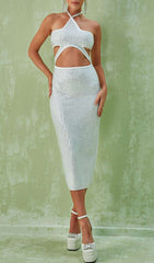 Halterneck Rhinestone Midi Dress