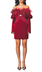 Red Velvet Off Shoulder Mini Dress