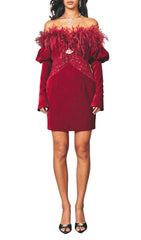 Red Velvet Off Shoulder Mini Dress