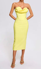 YelLow Strapless Bandage Midi Dress