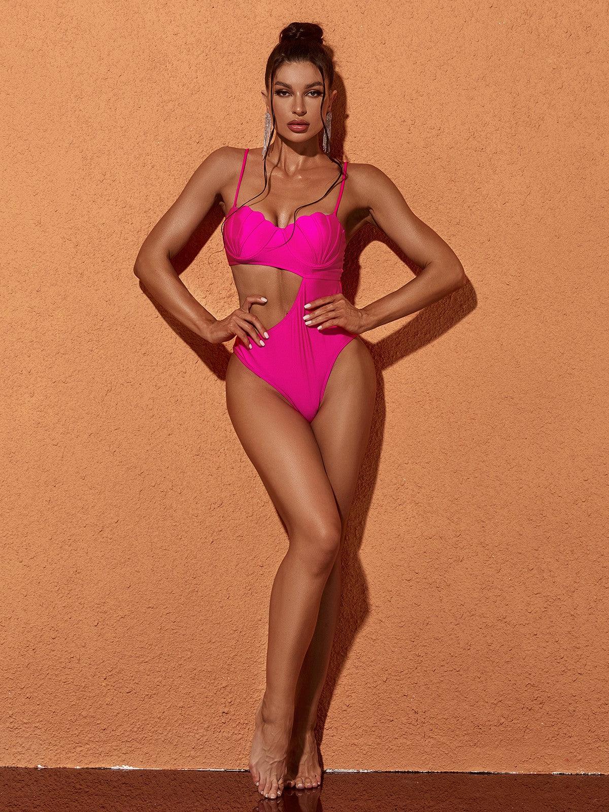 Cutout One Piece Swimsuit In Hot Pink