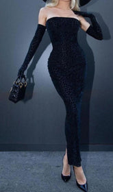 Leopard Off Shoulder EVENInG Gloves Maxi Dress