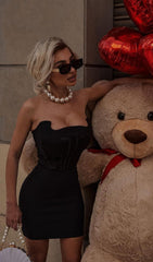 Black Strapless Satin Bandage Mini Dress