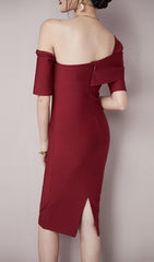 Red Irregular Neck Midi Bandage Dress