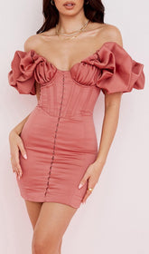 Satin Ruffle Strapless Mini Dress In Rose Pink