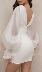 Ivory Satin FlAred Sleeve Mini Dress