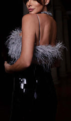 FeaTher Top Sequin Midi Dress In Black