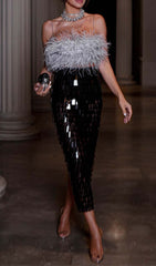 FeaTher Top Sequin Midi Dress In Black