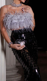 FeaTher Top Sequin Midi Dress In Black