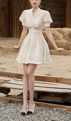 FlAred PuffY Sleeved Lace Mini Dress In White