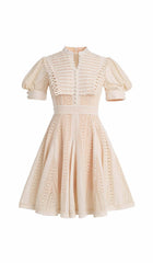 FlAred PuffY Sleeved Lace Mini Dress In White