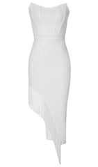Strapless Corset Midi Dress In White