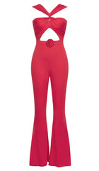 Halter Sleeveless Jumpsuit In Red