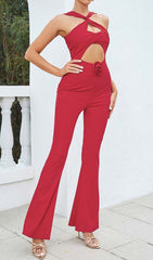 Halter Sleeveless Jumpsuit In Red
