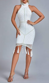 THALIY Pearl Fringed Midi Dress - White
