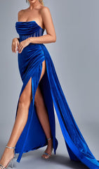 Blue Corset Velvet Slit Maxi Dress