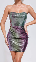 Multicolor Strapless Sequin Mini Dress