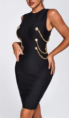 ADDISYN GoldEN Chain Midi Bandage Dress