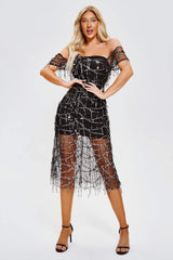 XAViera Off Shoulder Sequin Midi Dress