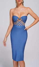 JUDITHA Strapless Midi Bandage Dress - Blue