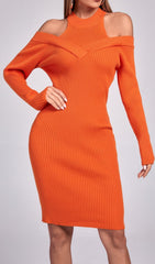 Orange Long Sleeve Cutout SWEATeR Dress