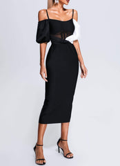 Puff Sleeve Midi Bandage Dress