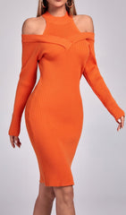 Orange Long Sleeve Cutout SWEATeR Dress