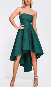 VILLY Strapless Jacquard Midi Dress