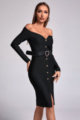 BLANCA Off Shoulder Midi Bandage Dress