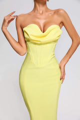 YelLow Strapless Bandage Midi Dress