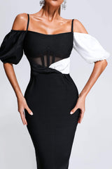 Puff Sleeve Midi Bandage Dress