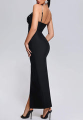 DiamonaTe Slit Maxi Bandage Dress - Black