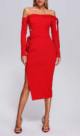 SUSA Off Shoulder Midi Dress In Red