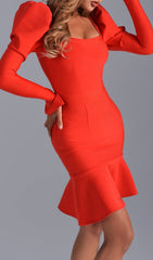 Red Puff Sleeve Mini Bandage Dress