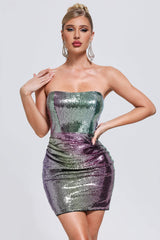 Multicolor Strapless Sequin Mini Dress