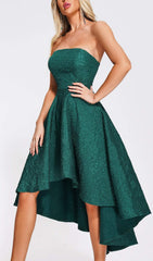 VILLY Strapless Jacquard Midi Dress