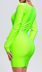 Green Long Sleeve Mini Bandage Dress