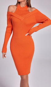 Orange Long Sleeve Cutout SWEATeR Dress
