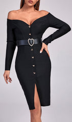 BLANCA Off Shoulder Midi Bandage Dress
