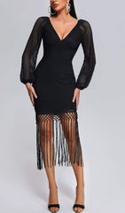 Hermione Tassel Midi Bandage Dress