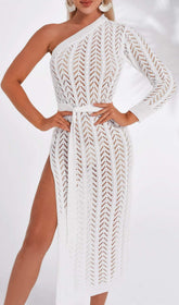 MAYLENE One Shoulder Slit Midi Dress